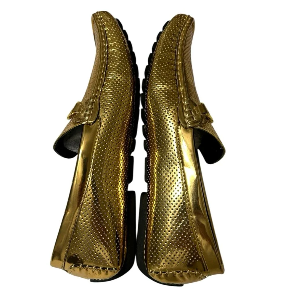 Amali Rila Mens Gold Horsebit Moccasin Loafers Driving Casual Dress Shoes  9.5